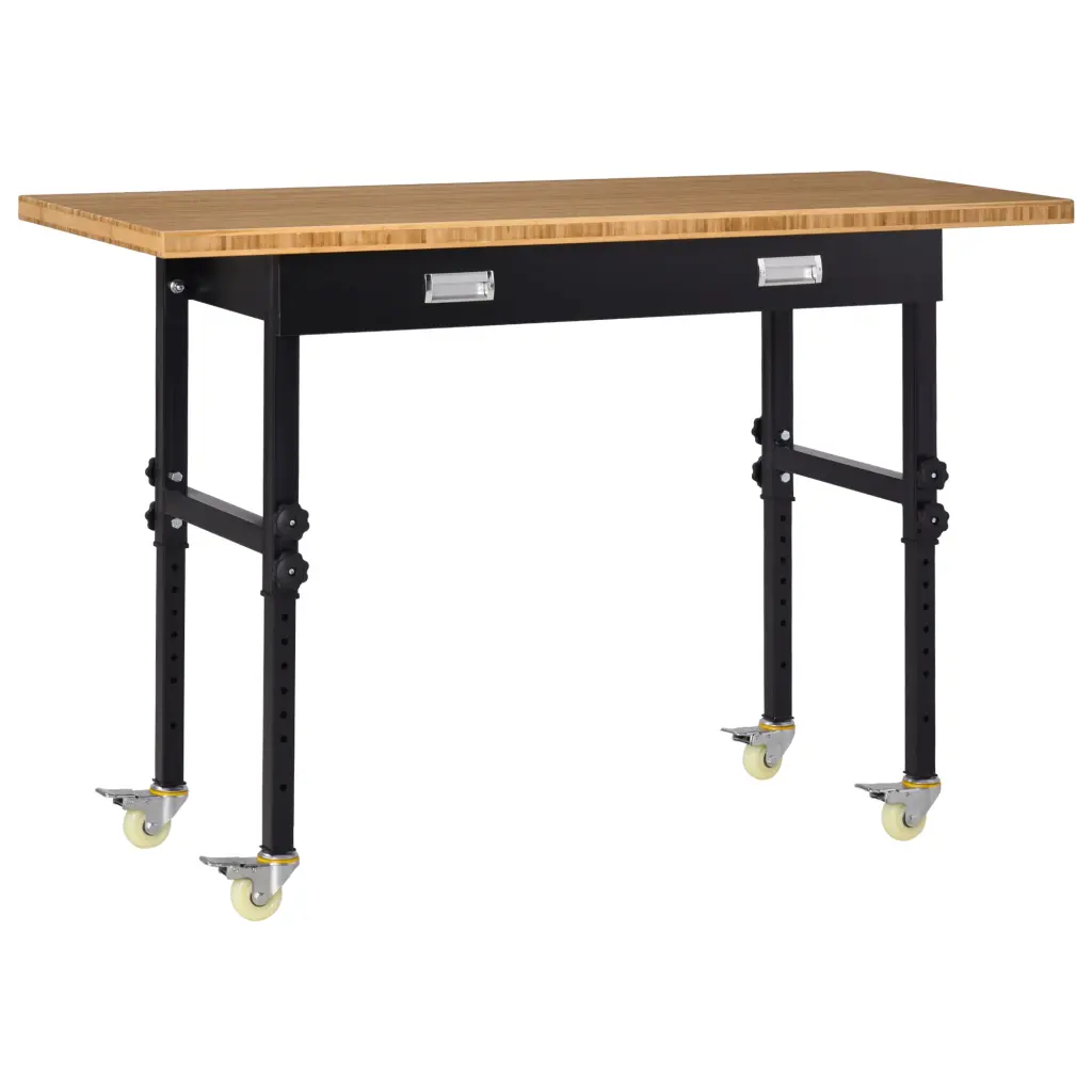 Homcom 59 Inch Work Bench Drawer Height Adjustable Legs Bamboo Top aosom business