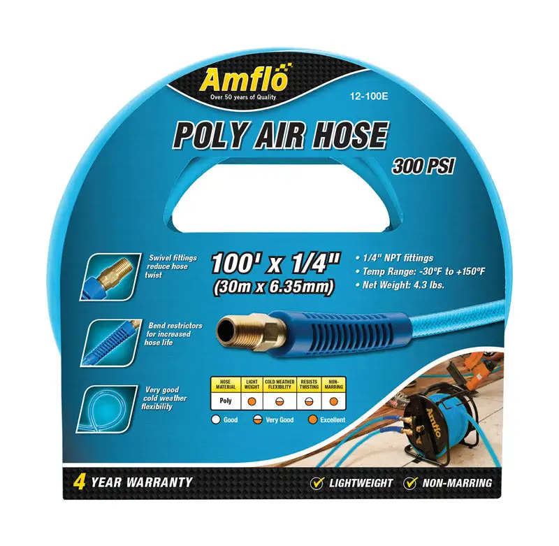 1/4 X 100' Poly Air Hose Lightweight Flexible Air Tools Amflo