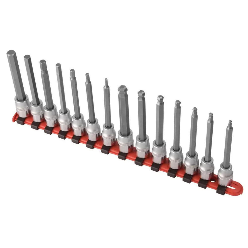 SUNEX TOOLS 3/8 . Drive Long Metric Ball Hex Drive Hex Bit Socket Set 14-Piece