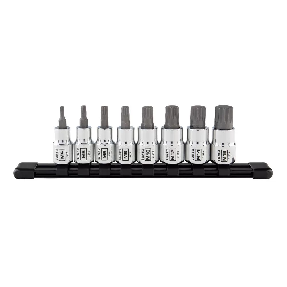 SUNEX TOOLS 3/8 . Drive Chrome Triple Square Bit Socket Set Rail (8-Piece)