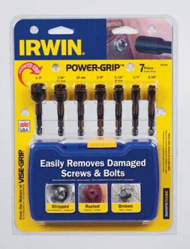 Irwin 394100 Power-Grip Screw & Bolt Remover 7-Piece Set Stubborn Fasteners
