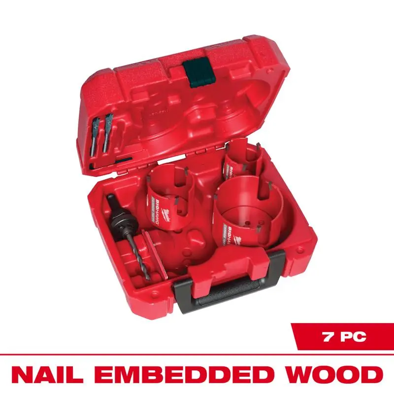 Milwaukee BIG HAWG Carbide Tipped 3 Tooth Hole Saw Kit 7/16 Inch 7 Piece