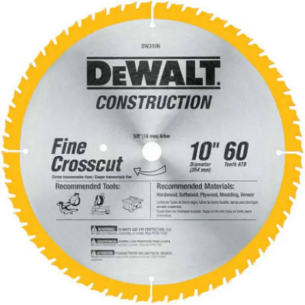 DeWalt DW3106 Series 20 10 Inch 60 Tooth Carbide Tipped Circular Saw Blade