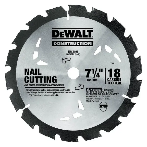 DeWalt DW3191 Nail Cutting Circular Saw Blade 18 Teeth 7-1/4" Woodworking