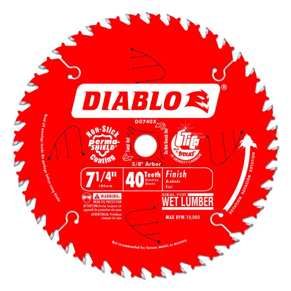 Diablo D0740X Finishing Saw Blade 7-1/4 Inch x 40 Tooth Red Perma Shield Coating