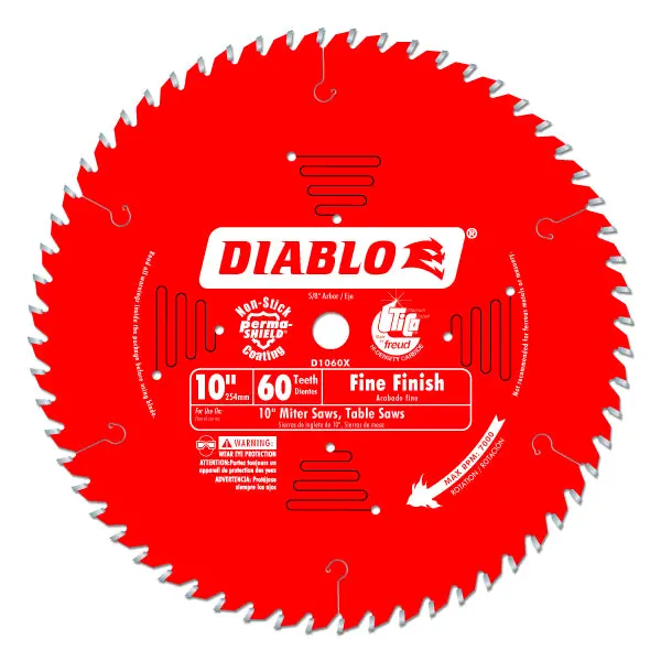 Diablo D1060X Fine Finish Saw Blade 10" x 60 Tooth 5/8" Arbor Smooth Cuts