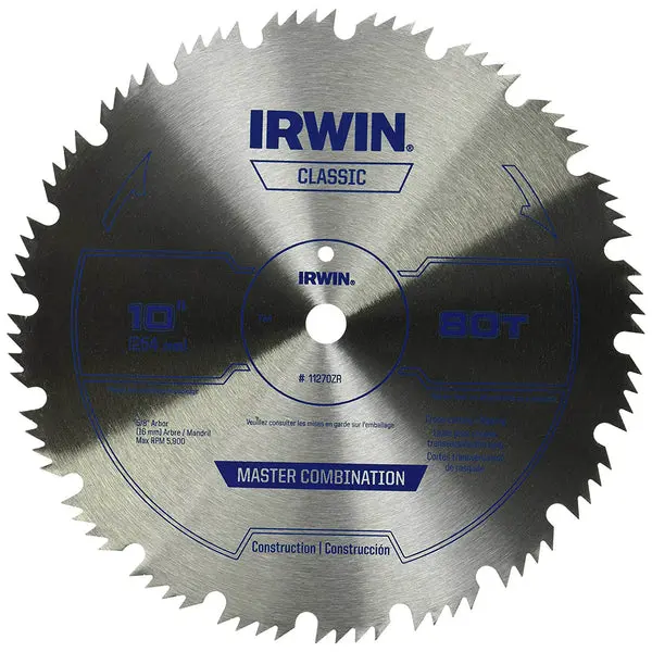Irwin 11270ZR Circular Saw Blade 10 Inch 80 Teeth Steel Construction