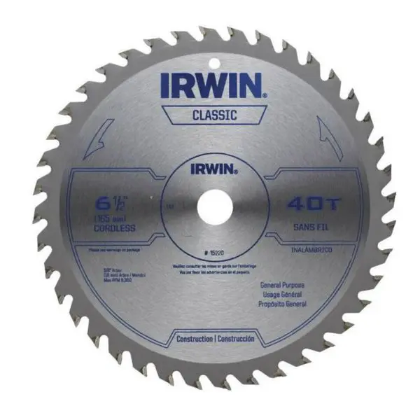 Irwin 15220 6-1/2" 40-Teeth Classic Series Circular Saw Blade Wood