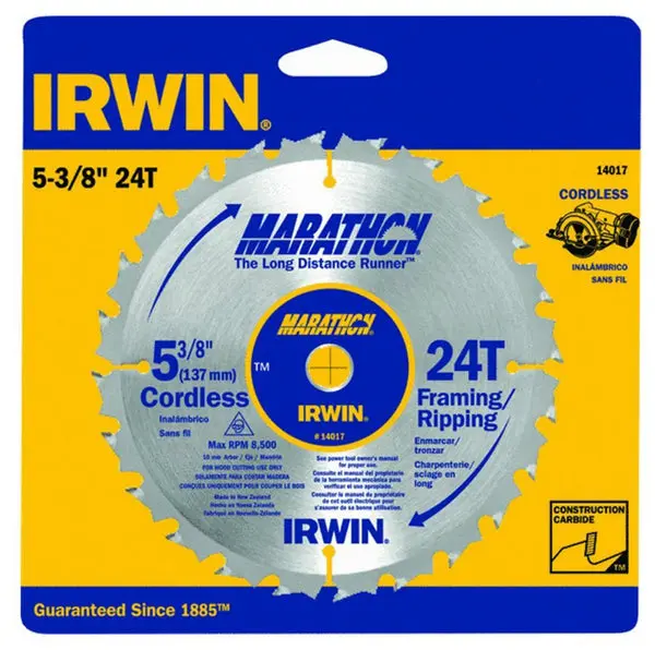 Irwin Tools 14017 Marathon Cordless Carbide Circular Saw Blade 5-3/8 Inch 24T Precision Cutting