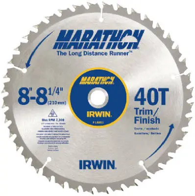 Irwin Tools 14053 8-1/4 Inch 40T Carbide Tipped Marathon Circular Saw Blade