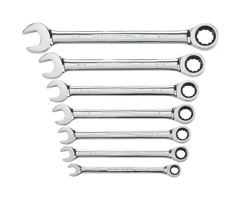 GEARWRENCH 12 Point SAE Ratcheting Combination Wrench Set 7 Piece Professional Mechanics