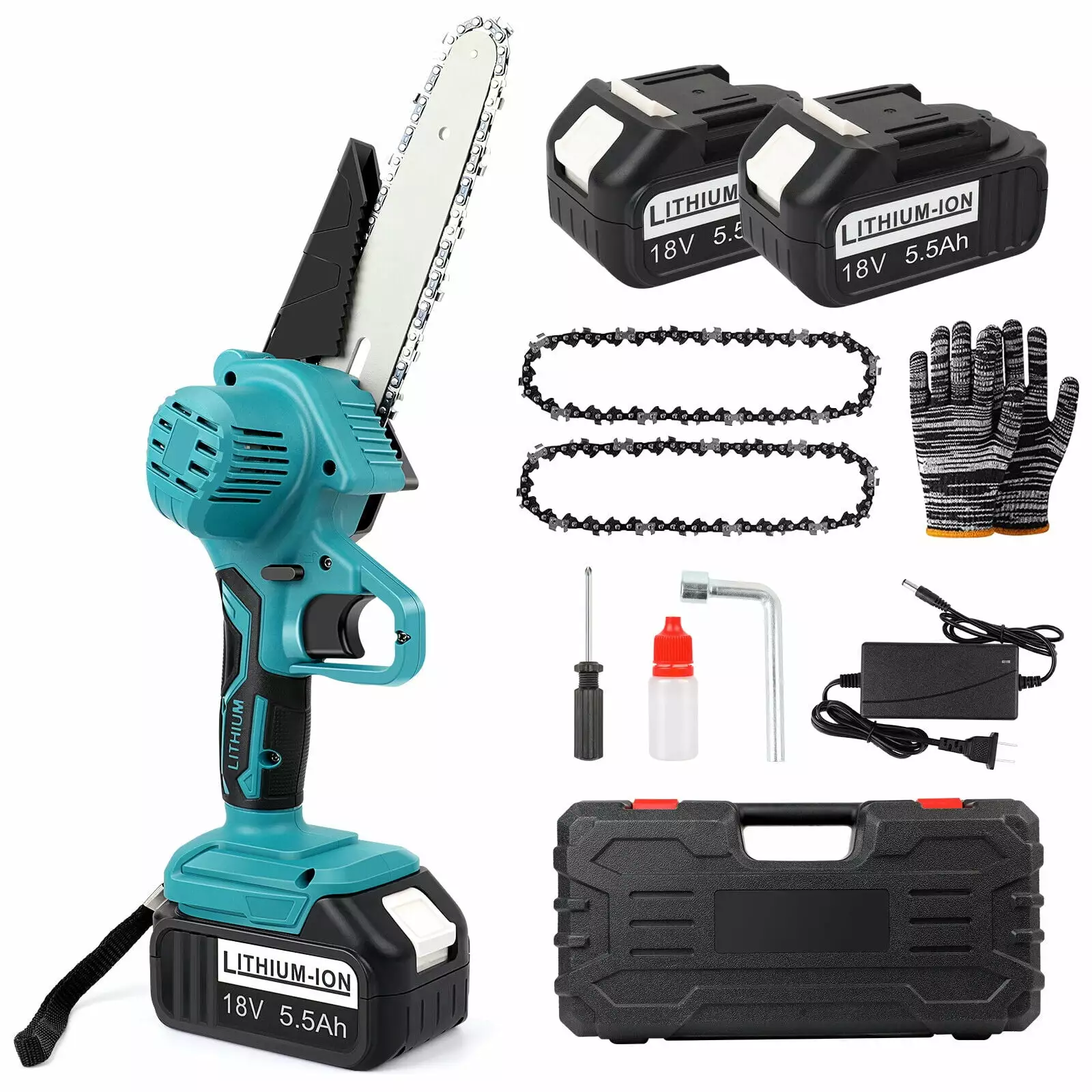 6 Mini Chainsaw Cordless Electric chainsaw+2x5.5Ah Battery + Parts Wood Cutter Generic
