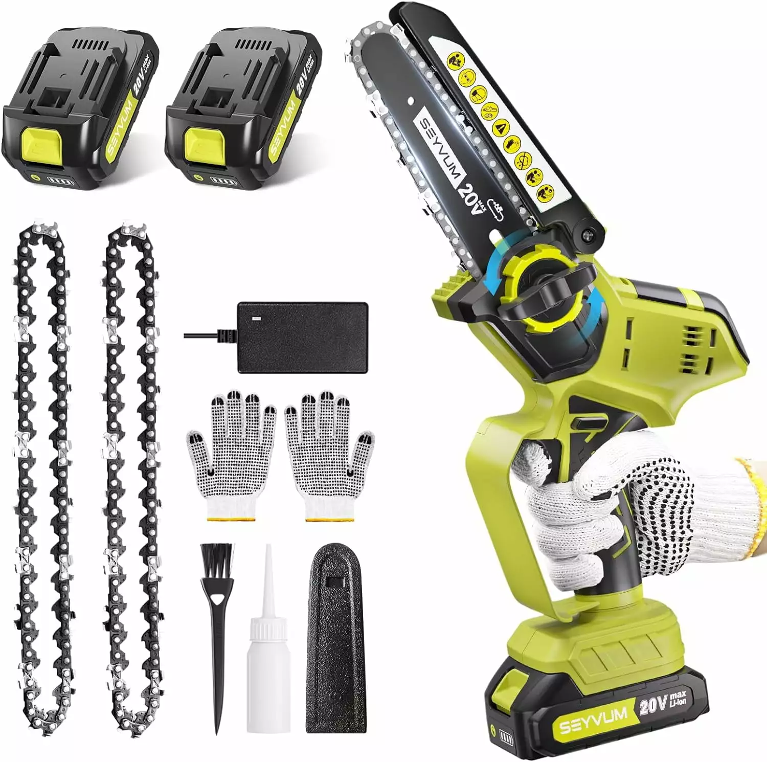 SEYVUM Mini Chainsaw Cordless 6 Inch. Travel-friendly Electric Cordless Chainsaw Tool-Free Setup[User Friendly]. Tree Trim...