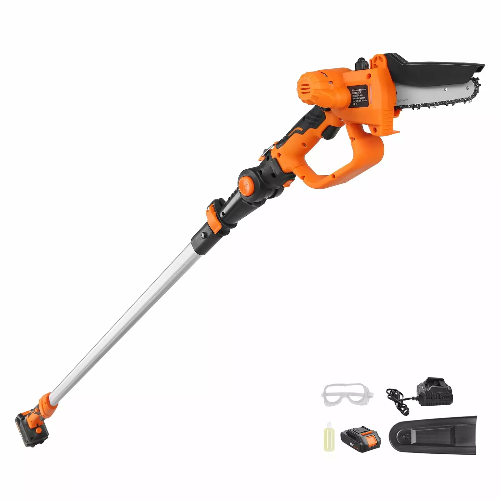 SKYSHALO 2--1 Cordless Pole Saw & Mini Chainsaw. 20V 2Ah Battery Pole Chainsaw. 5 Cutting Capacity 8 ft Reach Pole Saw (Ba...
