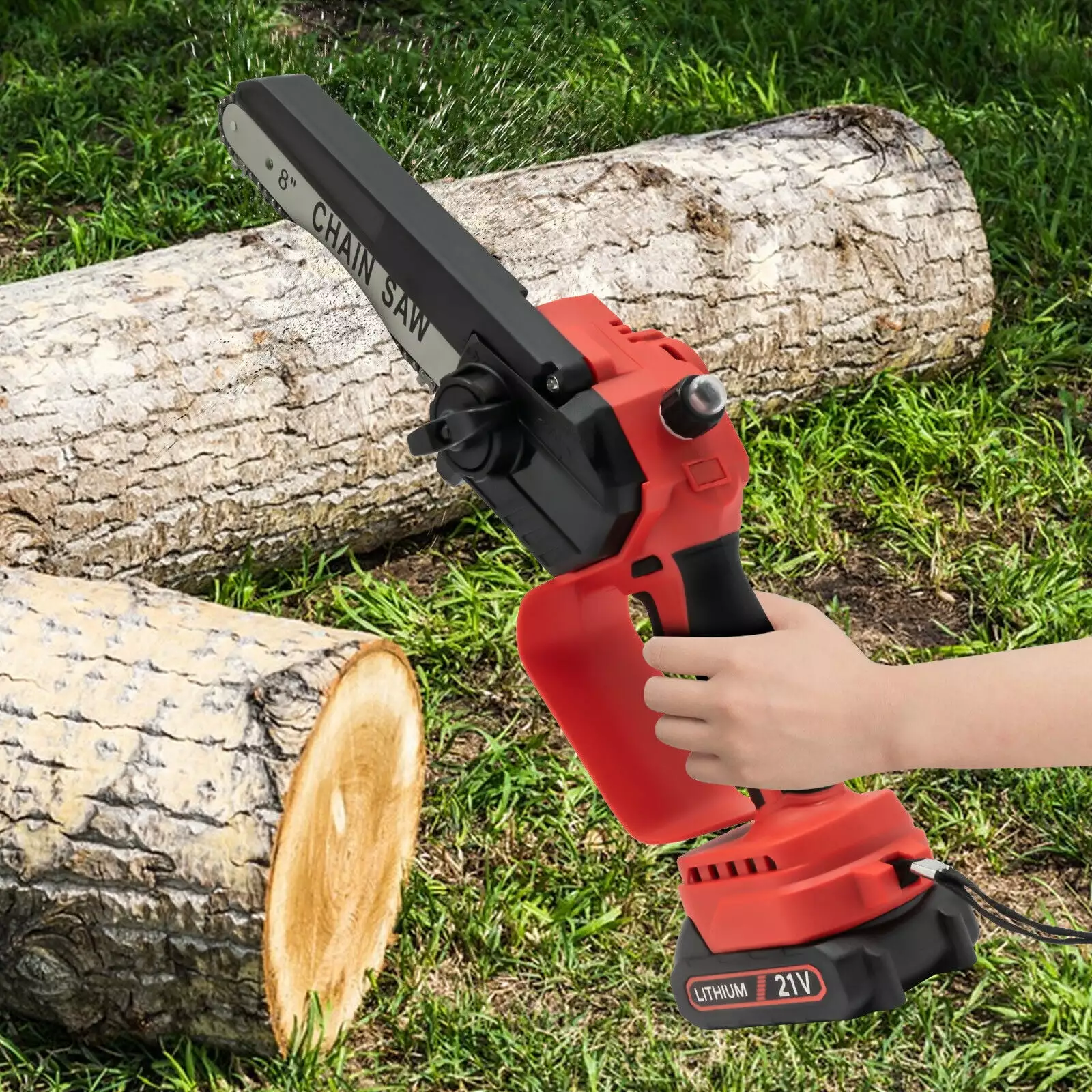 Smallzonex 8-Inch Cordless Mini Chainsaw | 21V Electric Chain Saw Dual Batteries