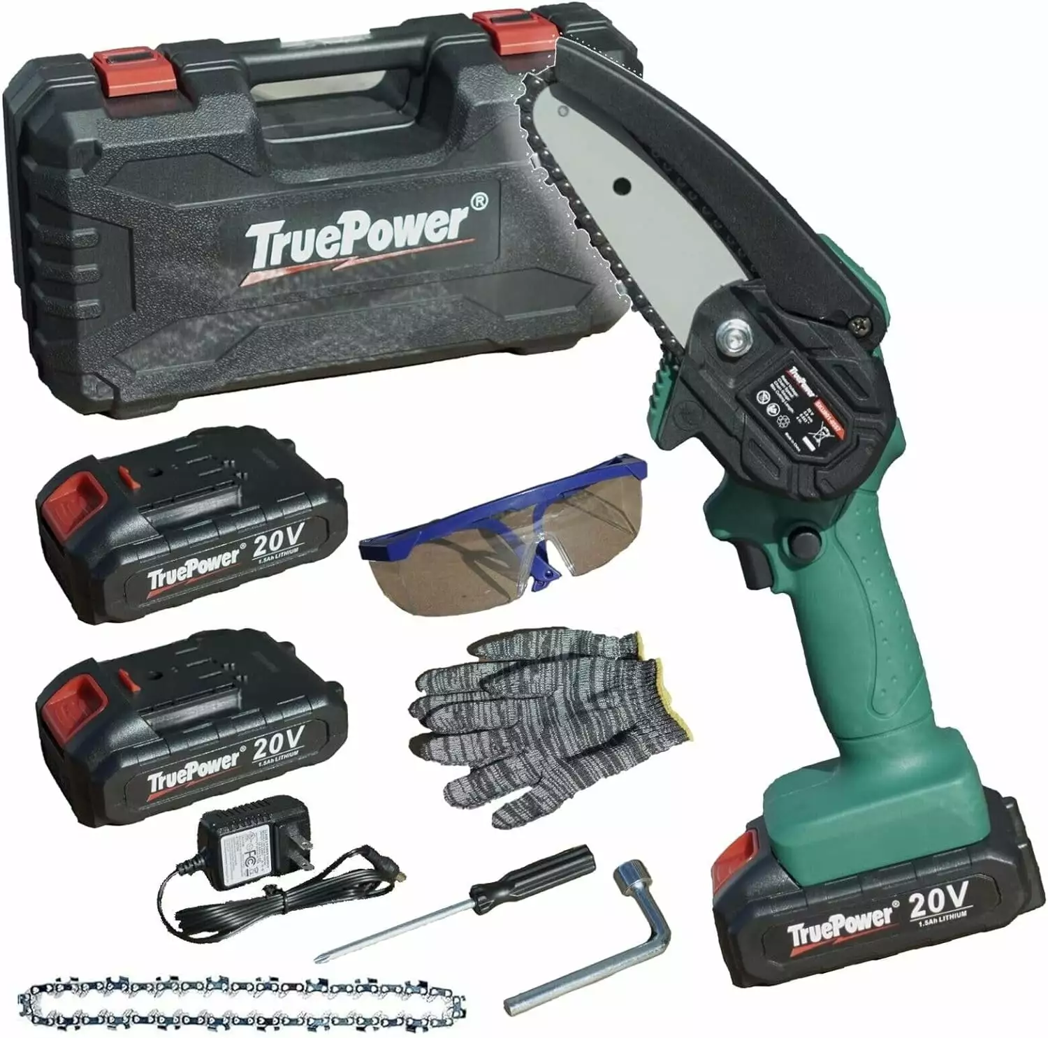 TruePower 20V Mini Chainsaw 4 w/Protectty Kit. Battery. Charger & Carrying Case True Power