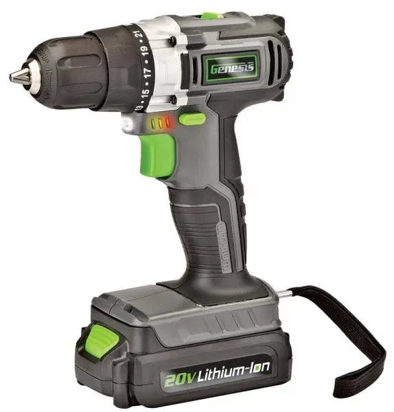 Genesis GLCD2038A 20 Volt Lithium-Ion Cordless Drill 3/8 Inch Chuck