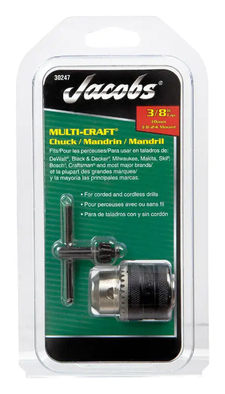 Jacobs 1/2 . Drill Chuck 3-Flat Shank Professional Drilling