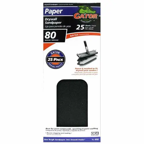 Gator 4263 Precut Drywall Sandpaper 80 Grit 4.25 x 11.25 Inches