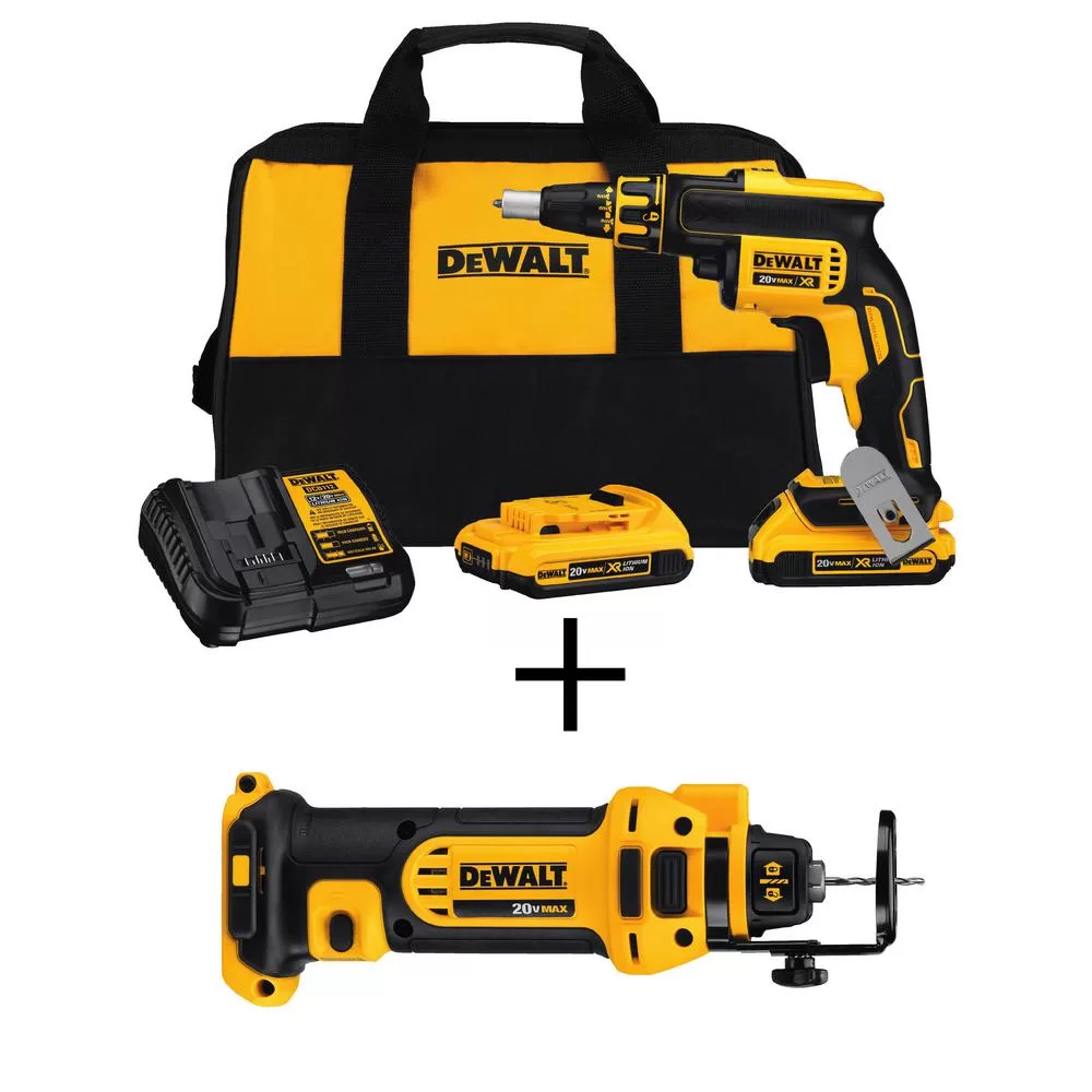 DEWALT 20V MAX XR Brushless Drywall Screw Gun Batteries and Cut-Out Tool
