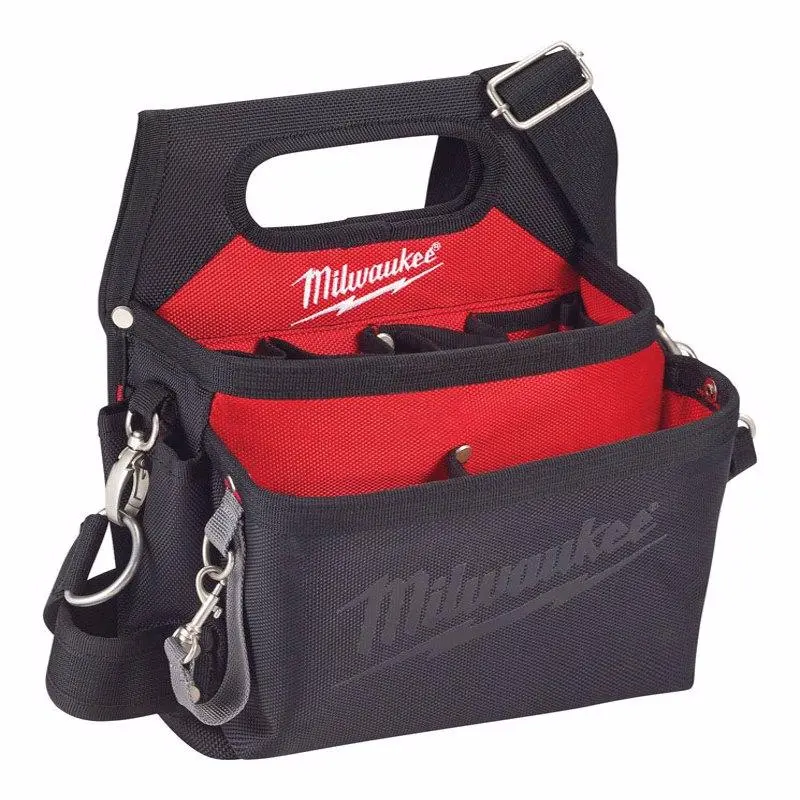 Milwaukee 12.8 Inch W x 3.5 Inch H Ballistic Nylon Electrician's Pouch 15 Pocket Black Red