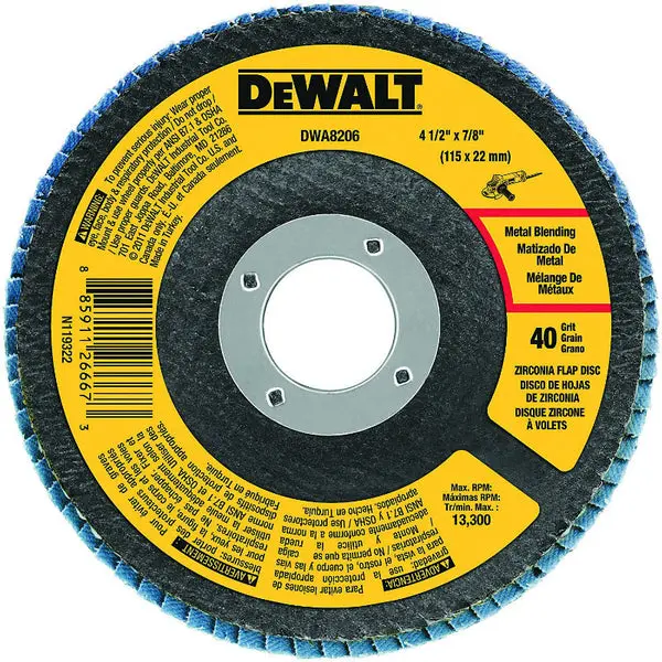 DeWalt DWA8206 Zirconia T29 Flap Disc 40 Grit 4-1/2 x 7/8 Inch