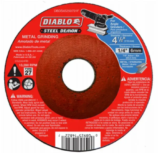 Diablo DBDS45250701F Type 27 Metal Grinding Disc 4-1/2 Inch