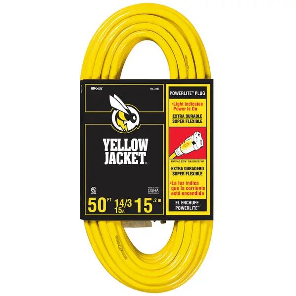 Yellow Jacket 2887 Extension Cord 15 Amp 50 Feet Heavy Duty Outdoor Power Cord