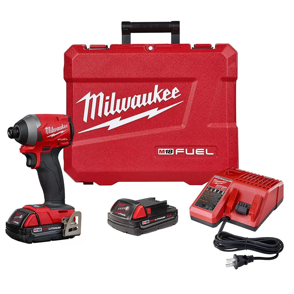 Milwaukee M18 FUEL 18V Brushless Cordless 1/4 Hex Impact Driver Kit 2 Batteries and Hard Case