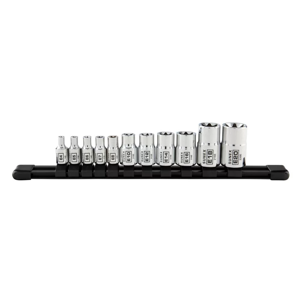 SUNEX TOOLS 1/4 ., 3/8 ., and 1/2 . Drive Chrome Inverted Star Socket Set 11-Piece