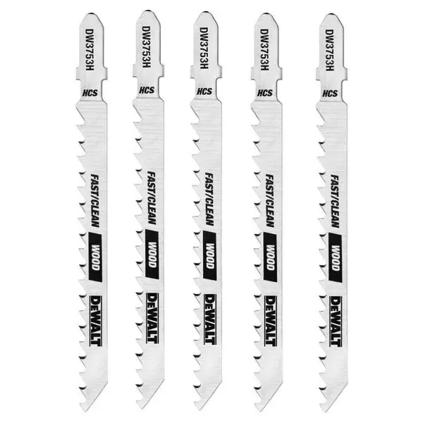 DeWalt DW3753H T-Shank Clean Cutting Wood Jig Saw Blades 6TPI 4 Inch 5-Pack