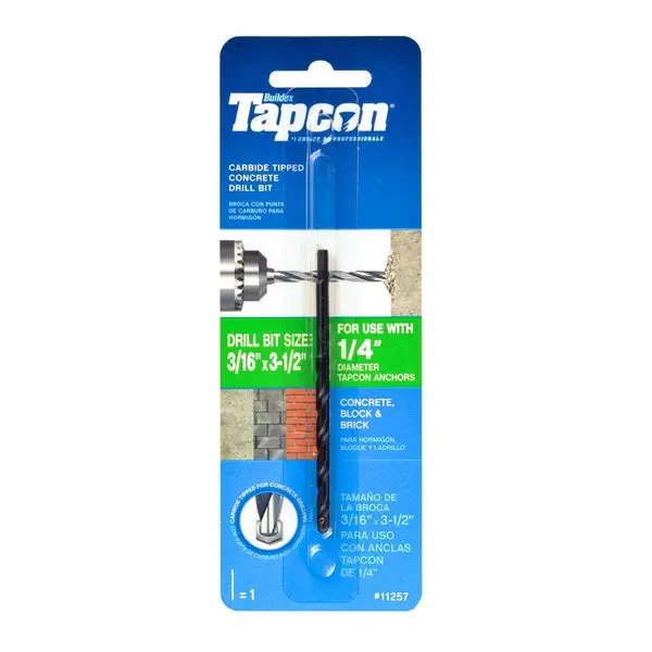 Tapcon Carbide-Tipped Concrete Drill Bit 3/16 x 3-1/2 Inch Masonry Work