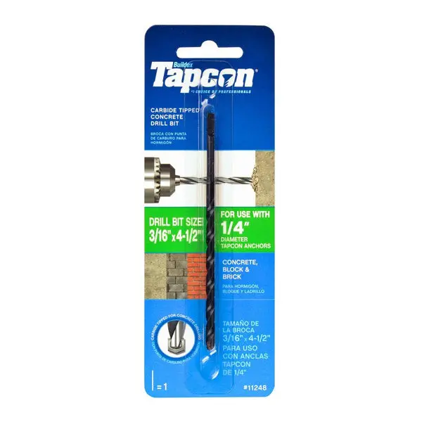 Tapcon Carbide-Tipped Concrete Drill Bit 3/16 x 4-1/2 Inch 11248