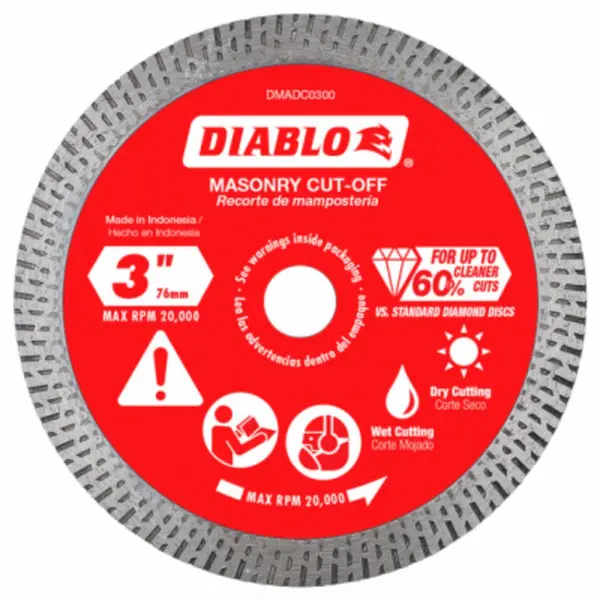 Diablo DMADC0300 3 Inch Diamond Continuous Rim Masonry Cut Off Disc Precision Cutting