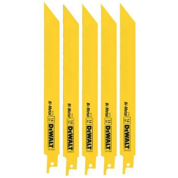 DeWalt DW4809 Straight Back Bi-Metal Reciprocating Saw Blades 14 TPI 8 Inch 5-Pack