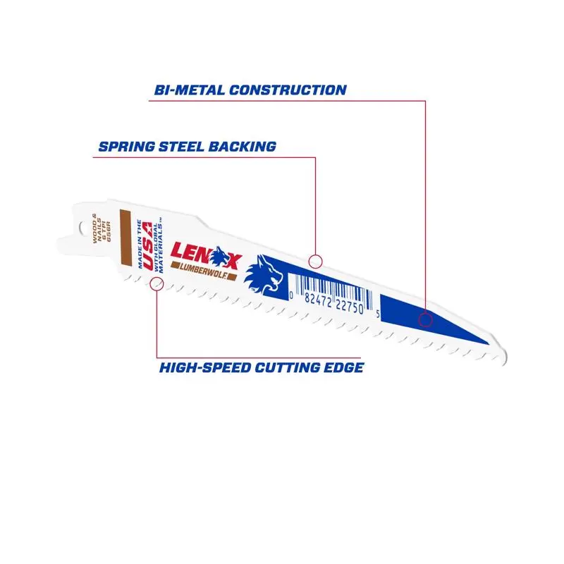 Lenox 6 Inch Bi-Metal Reciprocating Saw Blade 6 TPI 1 Pack Pack 50 Durable Blades