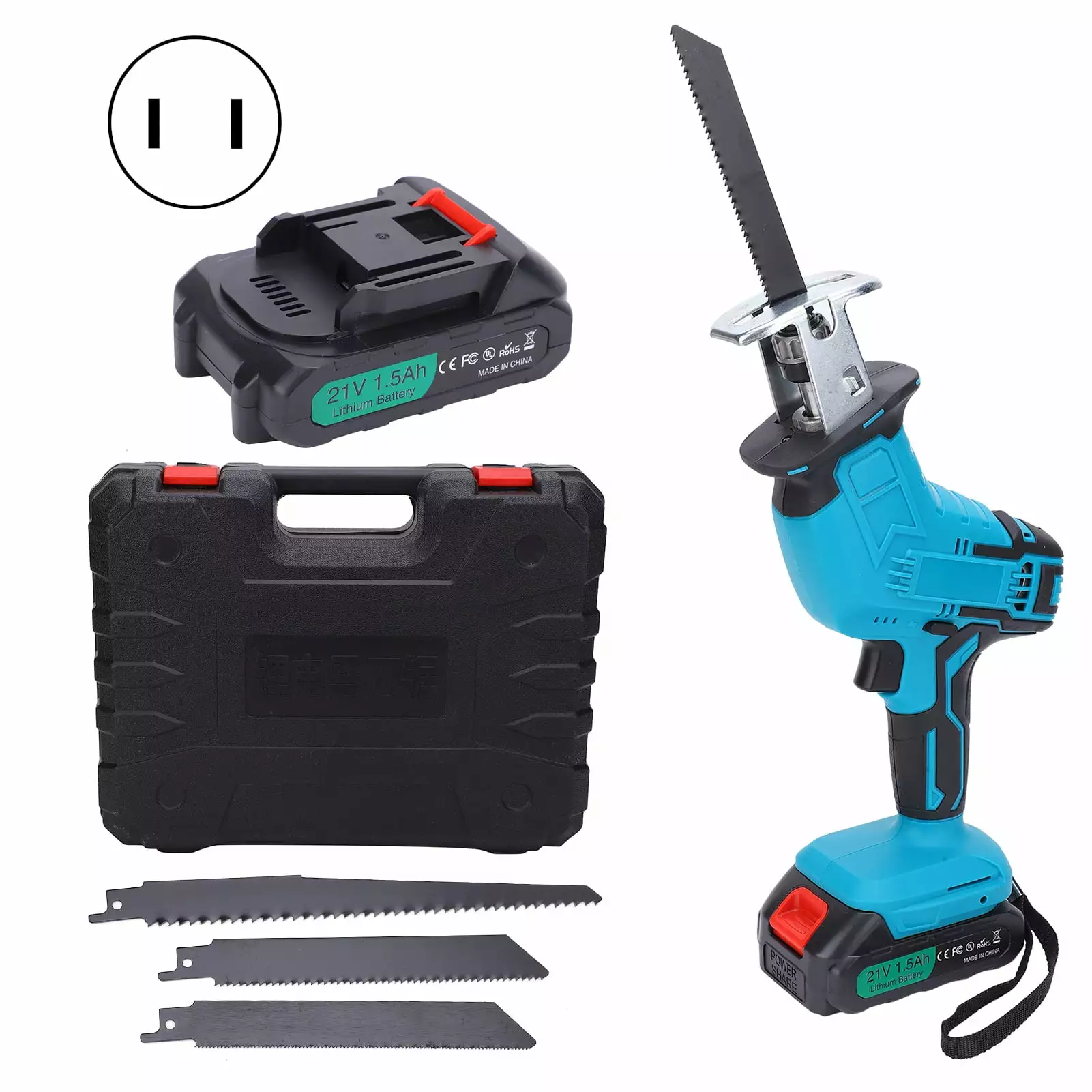 Travel-friendly Electric Reciprocating Saw Lithium Power Chainsaw AC100-240V (US Plug) Portable Chainsaw