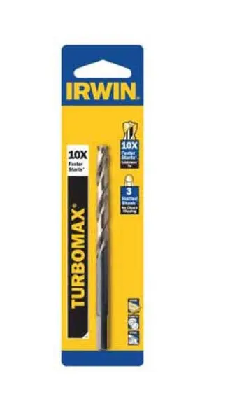 Irwin 73625ZR Turbomax Reduced Shank Drill Bit 25/64 Inch Metal and Wood Drilling