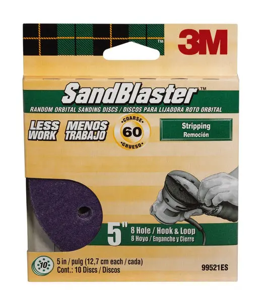 3M 99521ES Coarse 60 Grit 5" x 8-Hole SandBlaster Sanding Discs 10-Pack