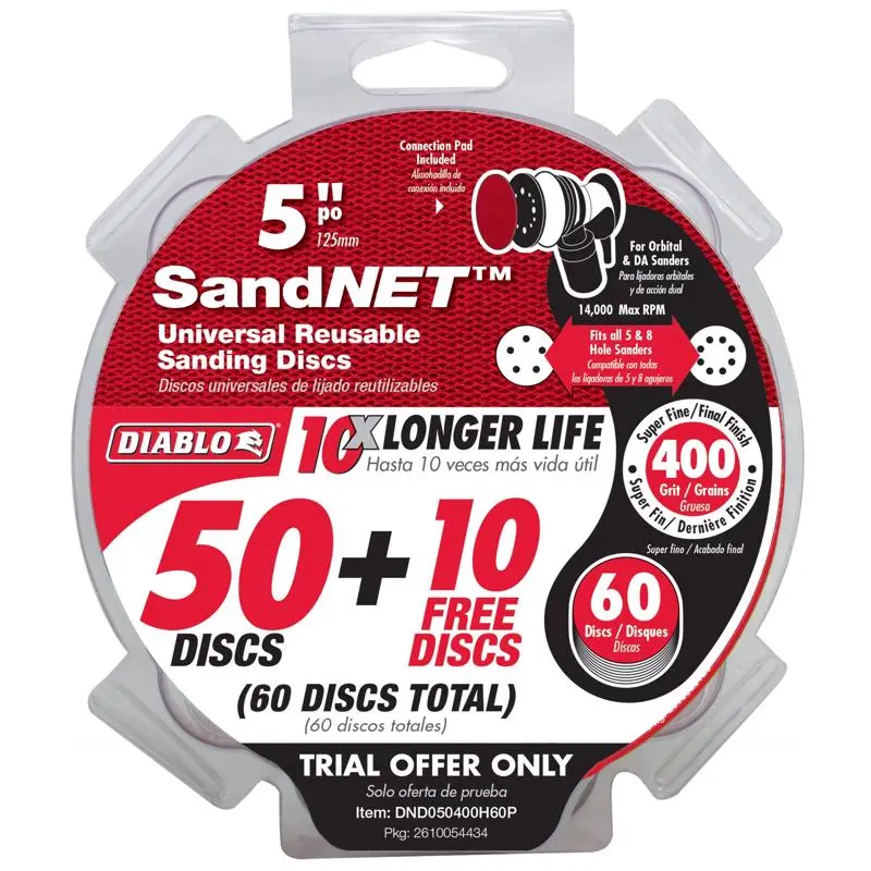 Diablo SandNet 5 . Ceramic Blend Hook and Lock Sanding Disc 400 Grit Ultra Fine 50 pk Smooth Sanding