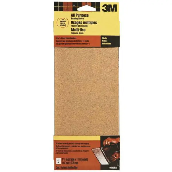 3M 9010 Aluminum Oxide All Purpose Sanding Sheets Medium 100 Grit 5-Piece