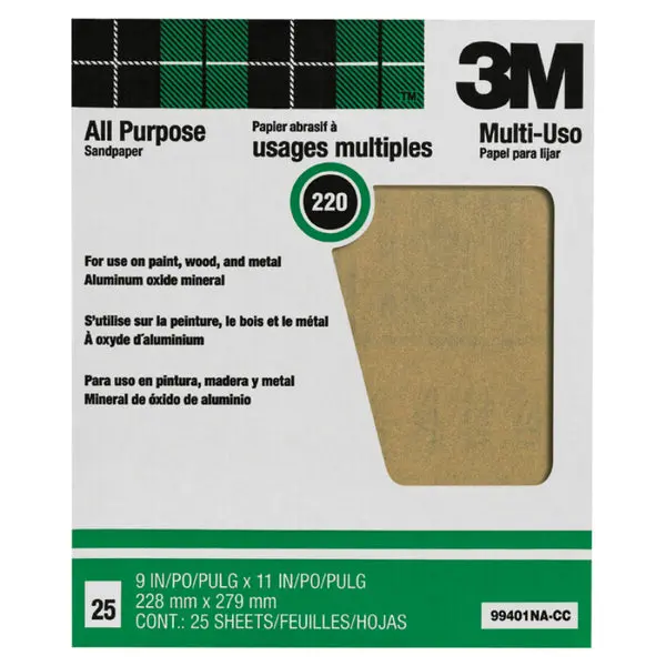 3M 99401NA Pro-Pak 220 Grit Sanding Sheet 11x9 Inch Paint Rust Removal