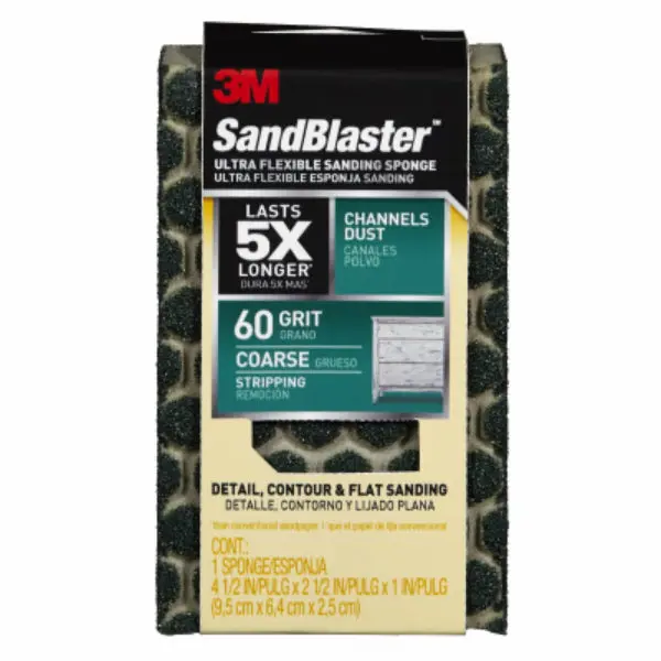 3M 20909 Sandblaster Ultra Flexible Sanding Sponge 60-Grit 4.5x2.5 Inch