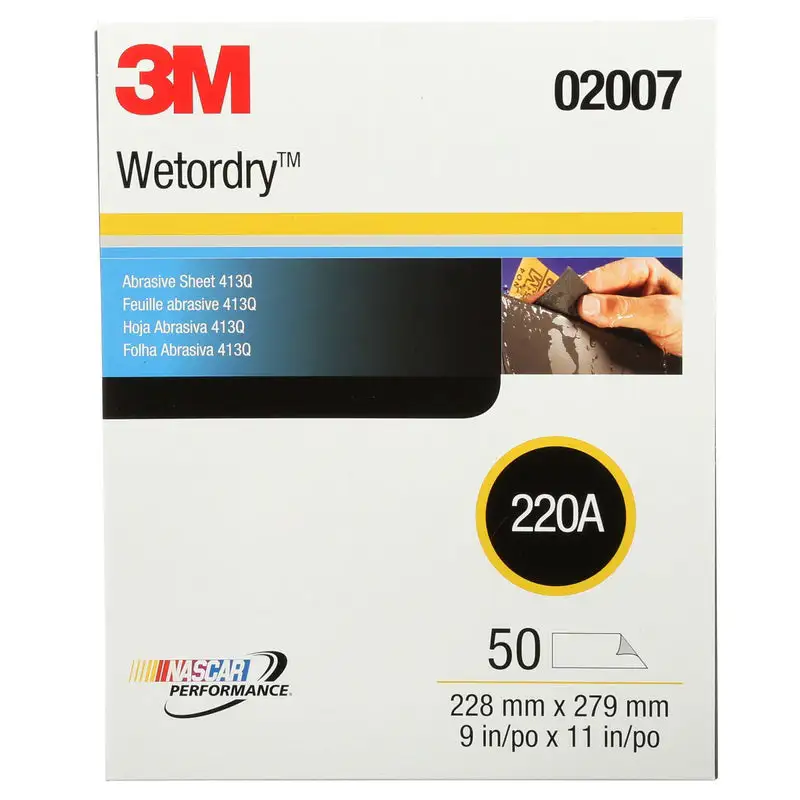 3M Wetordry 11 . L X 9 . W 220 Grit Silicon Carbide Sanding Sheet 50 Pack
