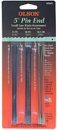 Olson Saw FR49501 Carbon Steel Pin End Scroll Saw Blade Set Precision Cutting