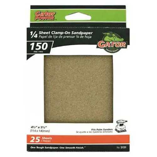 Gator 5131 1/4 Sheet Clamp-On Sandpaper 150 Grit 4.5x5.5 Inch 25-Pack Hand Sanders
