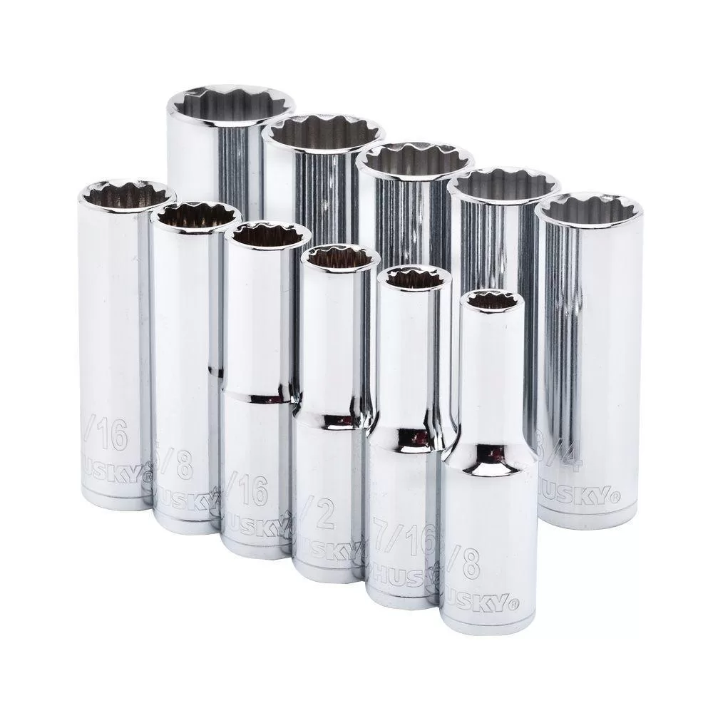 Husky 1/2 . Drive Deep SAE Socket Set 11-Piece Professional Mechanics