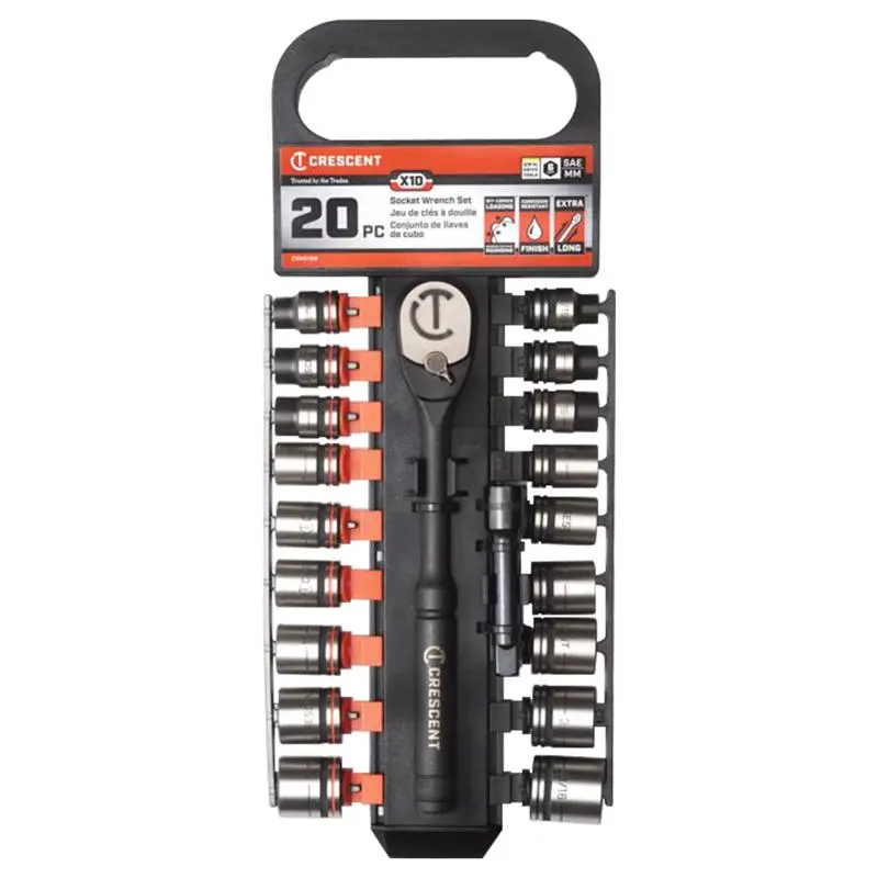 Crescent 10 Sizes X 3/8 . Drive Metric/SAE 6 Point Standard Socket Wrench Set 20 pc