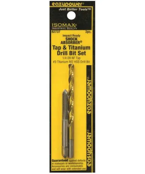 Eazypower 82737 Shock Absorber Tap and Titanium Drill Bit Set 1/4-28NF #3 Metalworking