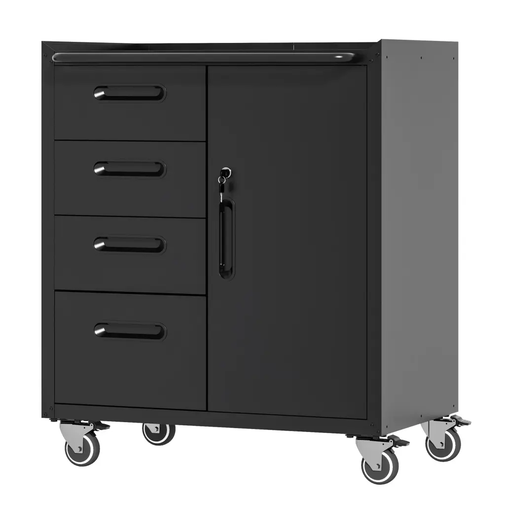 Sturdy Metallic Tool Storage Cabinet Wheels Workshop or Garage makeace steel furniture